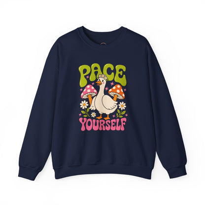Peace Yourself Crewneck Sweatshirt — Retro Duck & Mushrooms Graphic