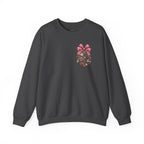 Crewneck Sweatshirt — Floral Heart Ornament with Pink Bow Holiday Design