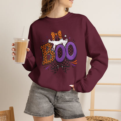 Boo Halloween Sweatshirt — Leopard & Purple Graphic Crewneck