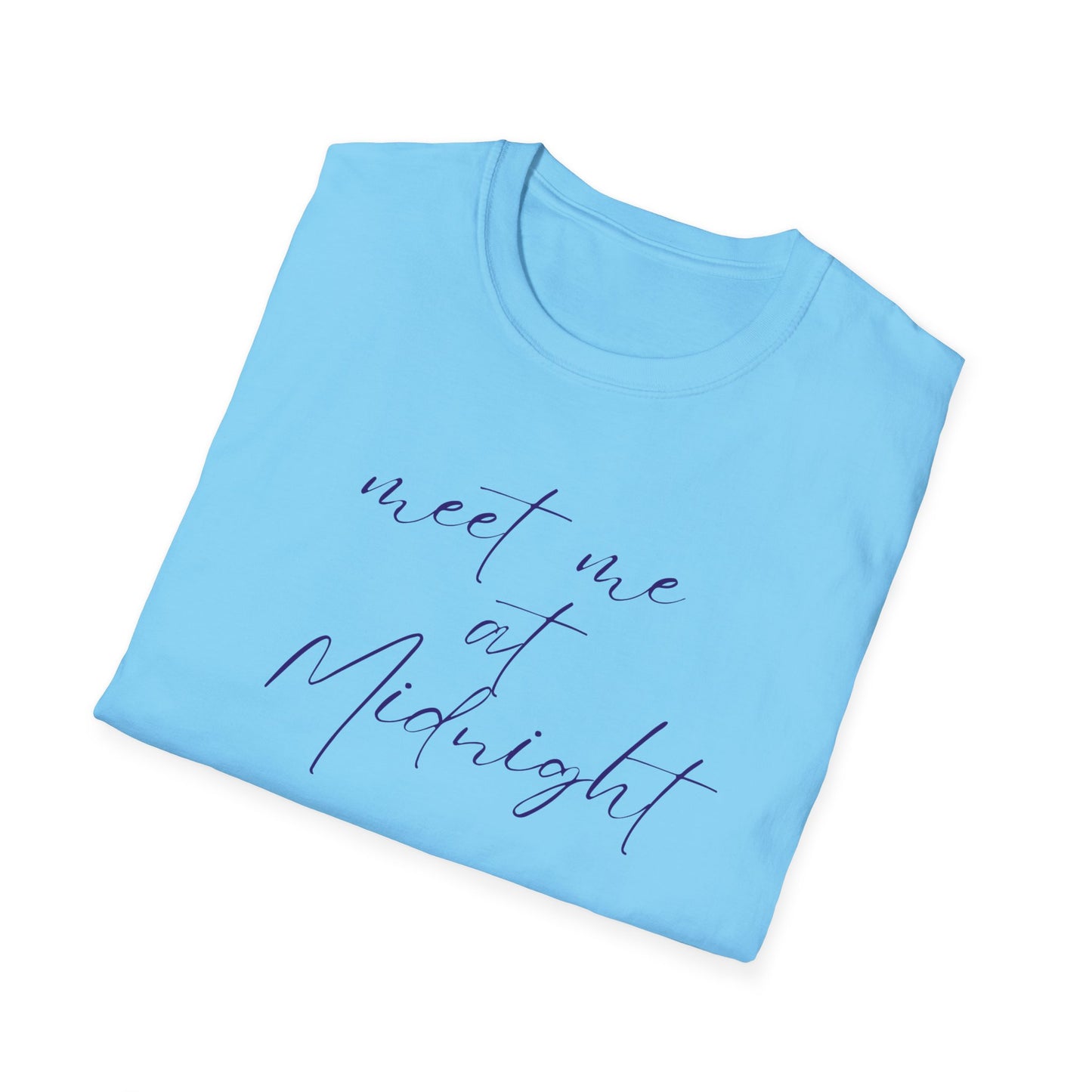 Midnight Rendezvous Unisex Softstyle T-Shirt, Midnight Meeting Tee, Moonlight Encounter Shirt, Late Night Date Top, Starry Sky Gift