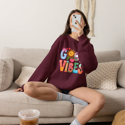 Good Vibes Floral Sweatshirt - Colorful Retro Sun Graphic Crewneck