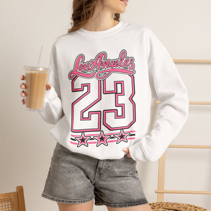 Los Angeles 23 Retro Crewneck Sweatshirt — Pink Varsity Style