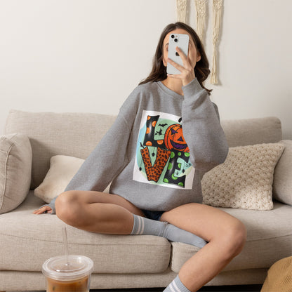 Halloween LOVE Crewneck Sweatshirt — Jack-O'-Lantern & Leopard Print Graphic