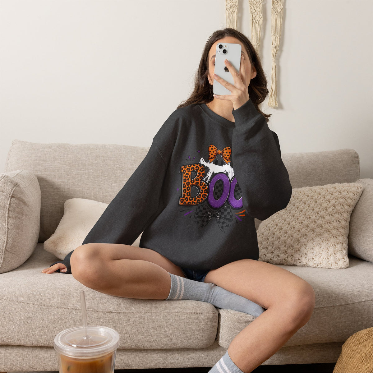 Boo Halloween Sweatshirt — Leopard & Purple Graphic Crewneck