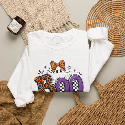 Boo Halloween Sweatshirt — Leopard & Purple Graphic Crewneck