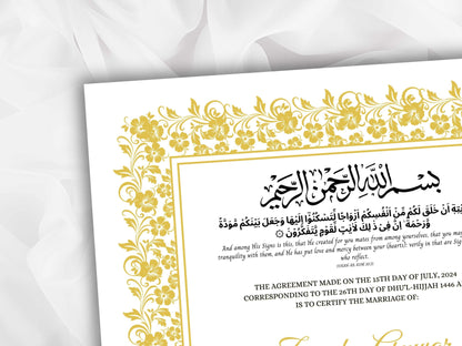 Nikkah Certificate Template, Traditional Islamic Wedding Agreement, Marriage Contract Wedding, Marriage Certificate Template, A4, A3. NN261