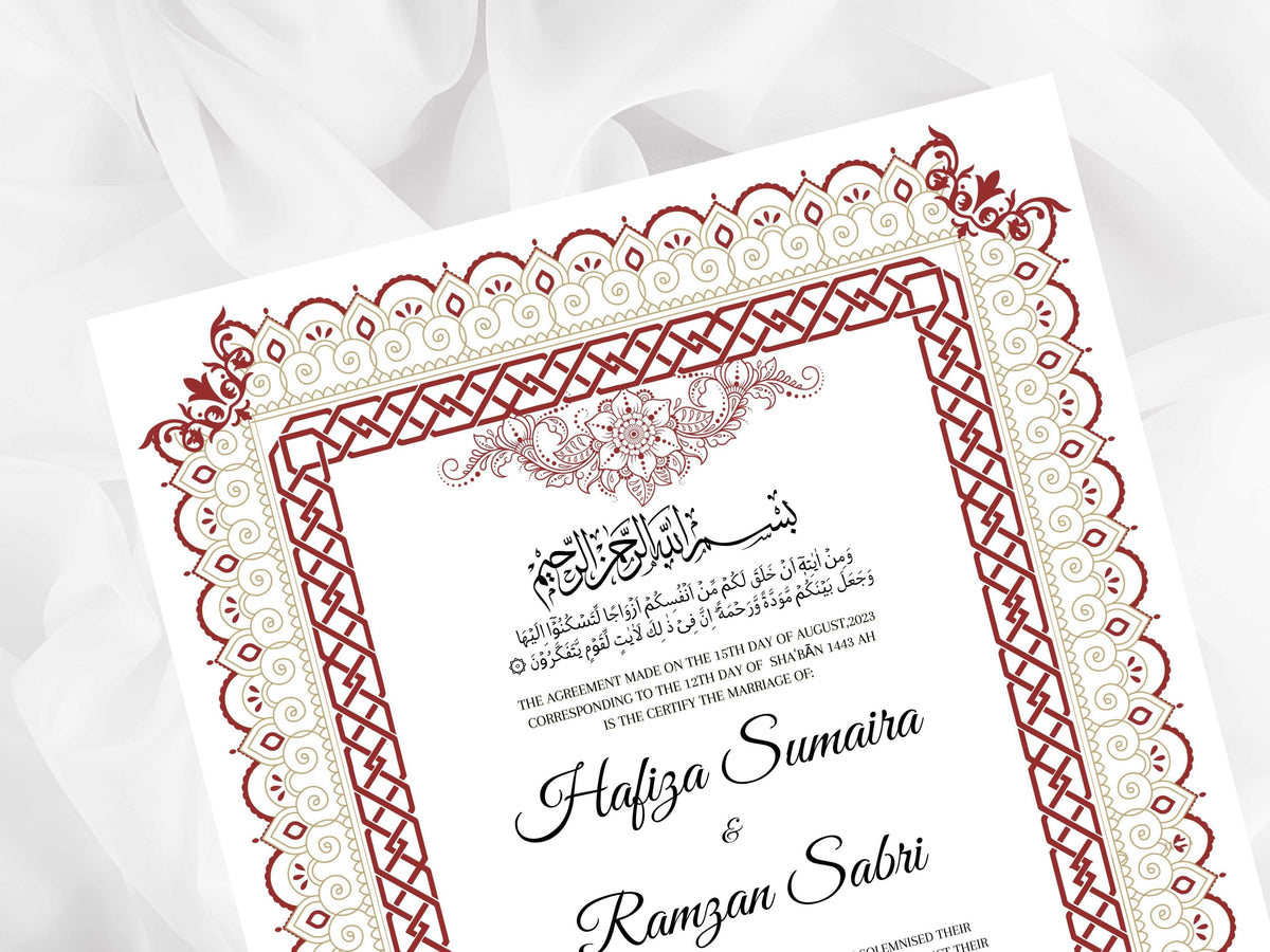 Nikkah Contract Template, Printable Nikkah Contract, Editable Nikkahnama, Muslim Wedding Certificate, Islamic Marriage Contract. NN107