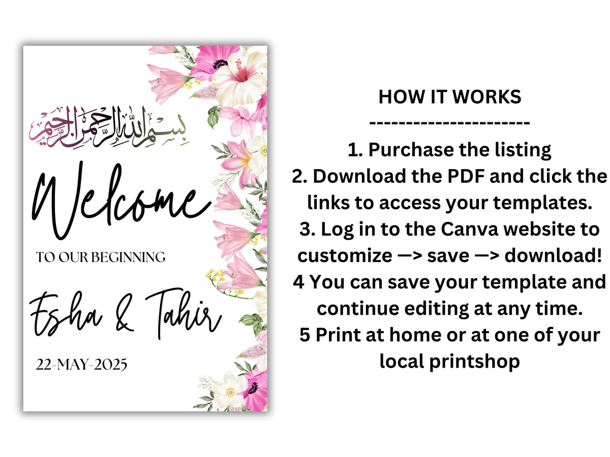 Nikkah Wedding Welcome Sign, Digital Wedding Sign, Nikkah sign, Printable Nikkah Ceremony Decorations, Islamic Marriage Ceremony. WS14