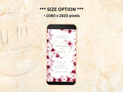 Pink Rose Wedding Evite Template, Electronic Wedding Invitation, Pink Rose video Wedding Invitation, Mobile Phone Invite. WEIB24