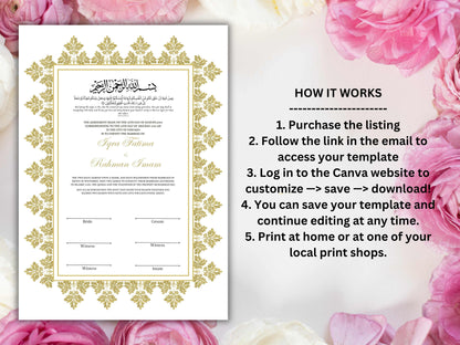 Luxury Nikkah Certificate, Premium A4 Islamic Wedding Contract, Nikkah Nama, Muslim Marriage Certificate, Personalised Names, A4, A3. NN214