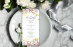 Wedding Menu Template Download, Pink Rose Wedding Menu Card, Menu Template, Wedding Menu, , Modern Dinner Menu, Instant Download, WS50