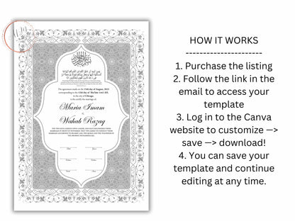 Nikkah Contract Template,Printable Nikkah Contract,Editable Nikkahnama, Muslim Wedding Certificate,Digital Download. NN190