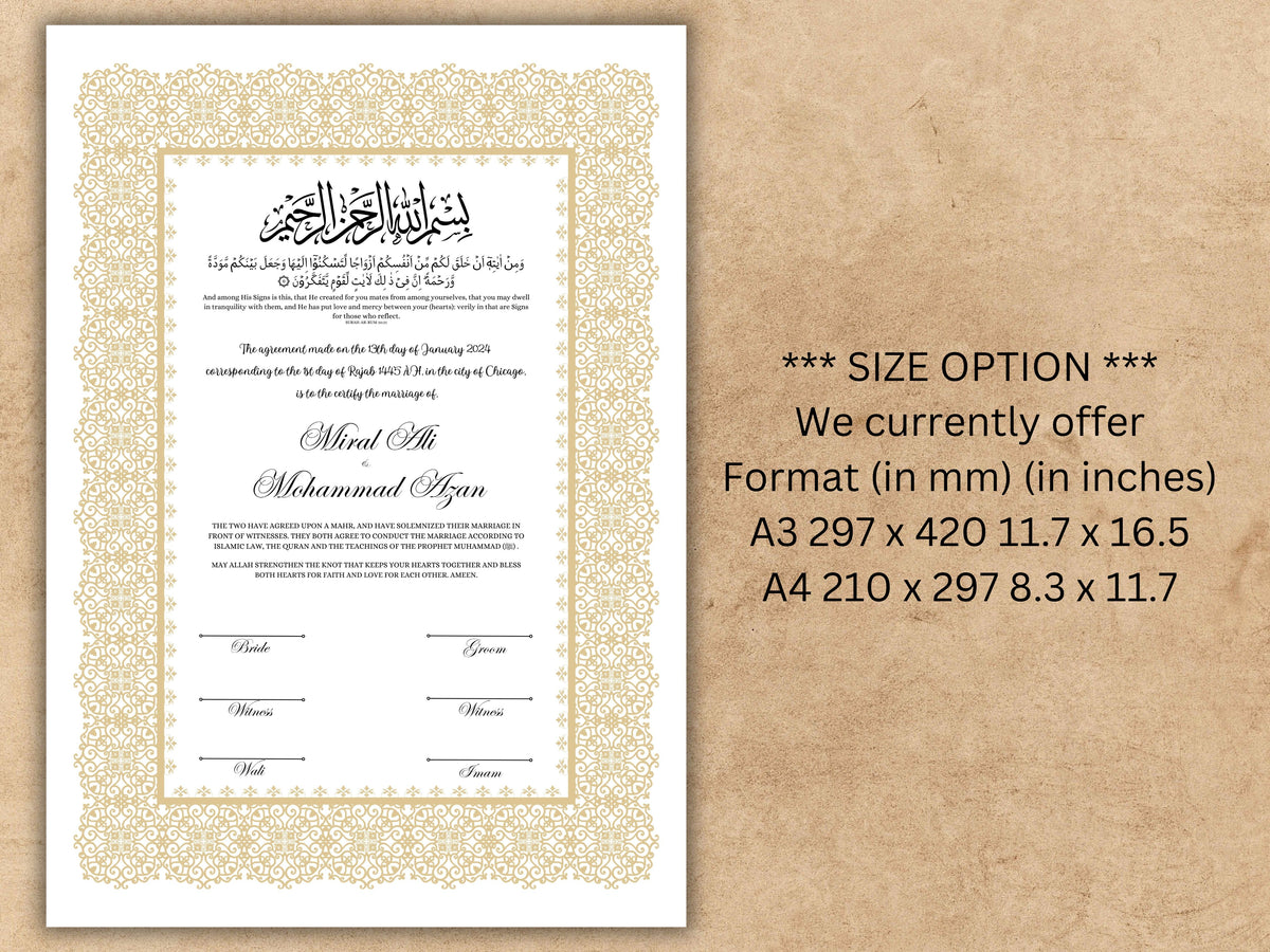 Nikkah Certificate Digital Download Personalised, A4, A3, Template, Editable, Nikkah Nama, Nikkah Contract, Muslim Contract. NN247