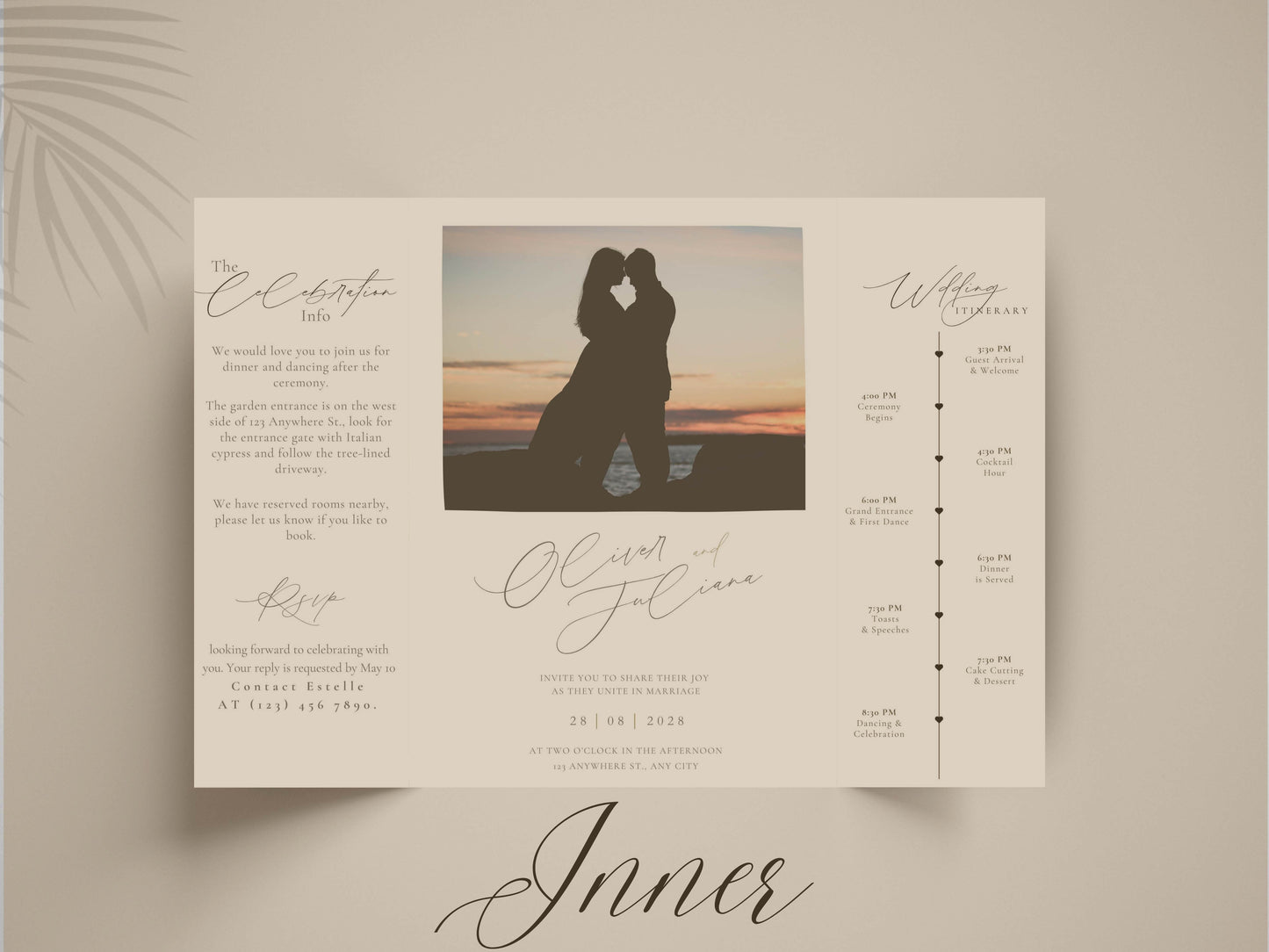 Modern Gatefold Wedding Invitation | Elegant Timeline Wedding Card | Minimalist Photo Wedding Invite | Custom Printable Template. WI137