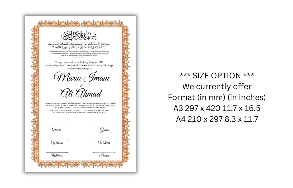 Nikkah Certificate Digital Download Personalised, A4, A3, Template, Instat Download. NN139