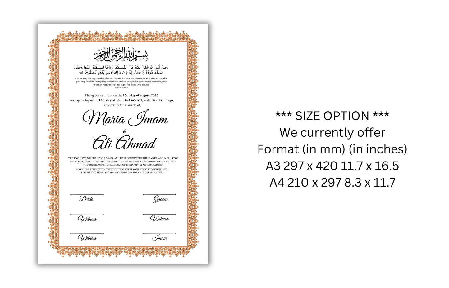 Nikkah Certificate Digital Download Personalised, A4, A3, Template, Instat Download. NN139