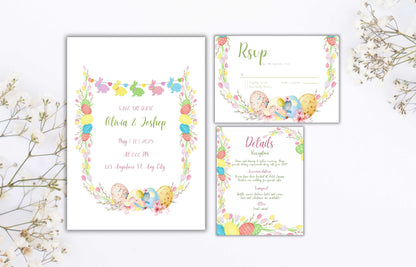 Easter Wedding Invitation Suite, Colorful Wedding Invitation Template, Editable Template, Floral invitation, Easter Wedding Bundle. WSB64