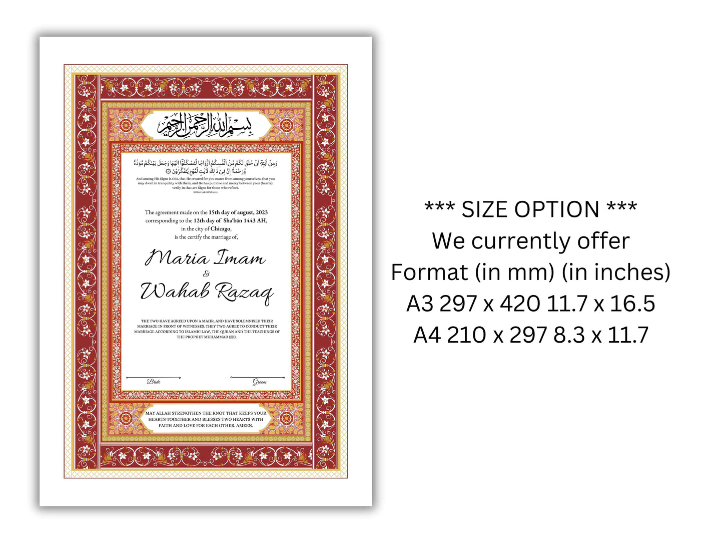 Nikkah Certificate Digital Download Personalised, A4, A3, Template, Muslim Wedding Contract, Instat Download. NN170