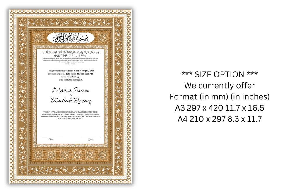 Nikkahnama | Custom Luxury Nikkah Contract | Mughal | Mughal | Inspired Luxury Nikkahnama | Nikkah Certificate in Pdf Template. NN175