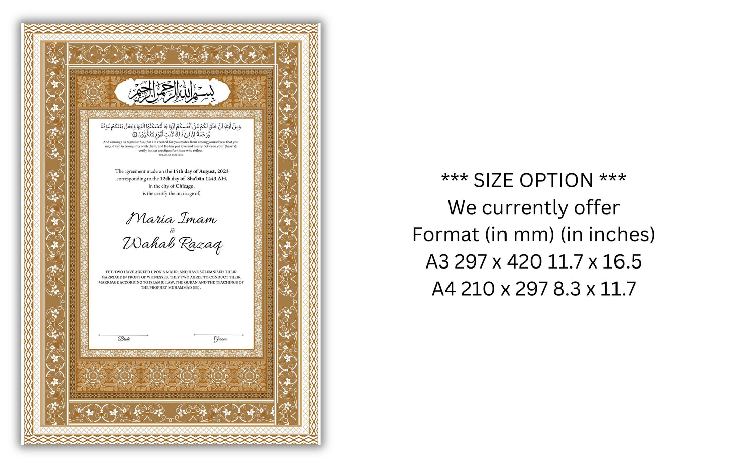 Nikkahnama | Custom Luxury Nikkah Contract | Mughal | Mughal | Inspired Luxury Nikkahnama | Nikkah Certificate in Pdf Template. NN175