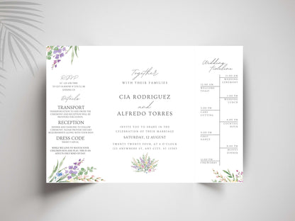 Elegant Floral Gatefold Wedding Invitation | Modern Minimalist Invite | Rustic Boho Wedding Card with Timeline & RSVP Details. WI131