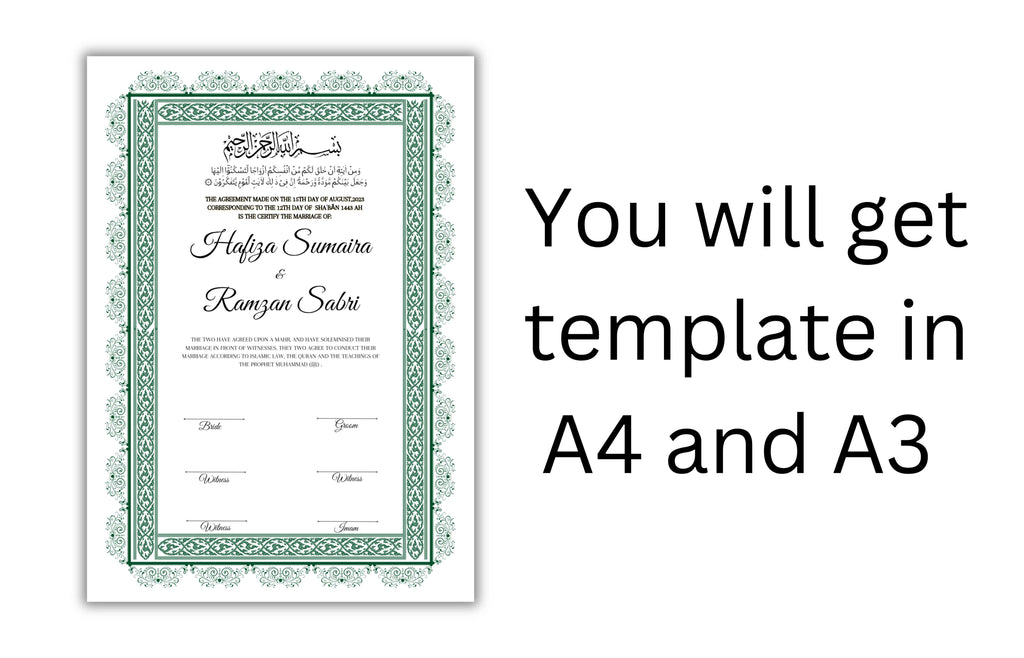 Nikkah Certificate Digital Download Personalised, A4, A3, Template, Instat Download. NN126