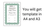 Nikkah Certificate Digital Download Personalised, A4, A3, Template, Instat Download. NN126