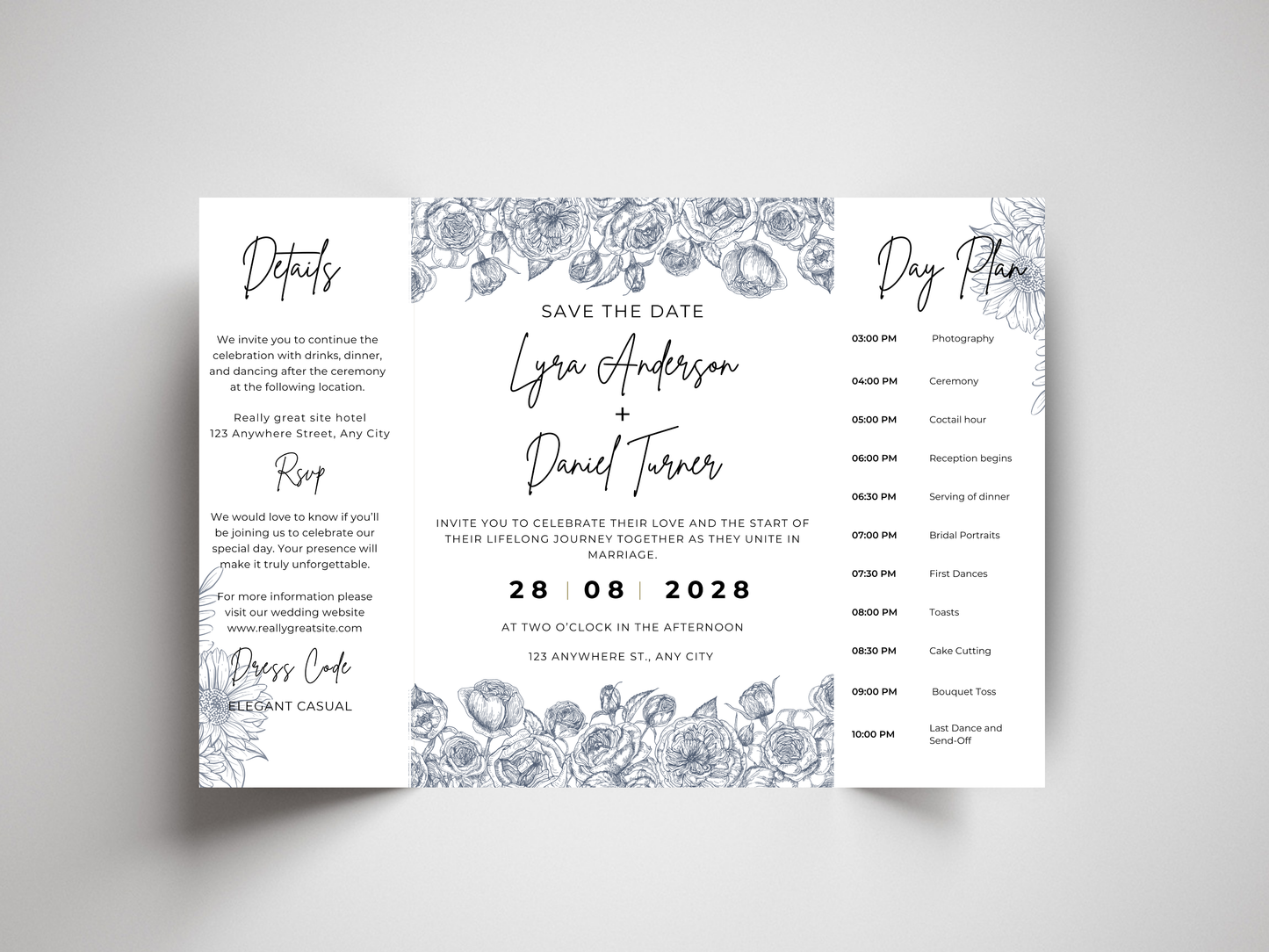Gatefold Wedding Invitation Template, RSVP, Thank You Card, Table Card, Menu Card, Reception Card, Details Card. Wedding Bottle Label. WI292
