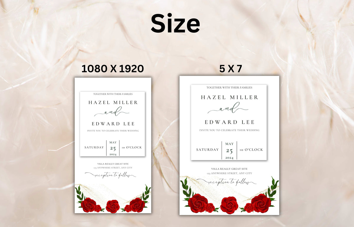 Red Roses Wedding Invite, Floral Wedding, Electronic Wedding Invite, Editable Wedding Template, Red Rose Printable Card. Digital. WEI38