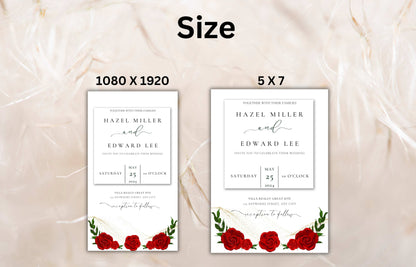 Red Roses Wedding Invite, Floral Wedding, Electronic Wedding Invite, Editable Wedding Template, Red Rose Printable Card. Digital. WEI38