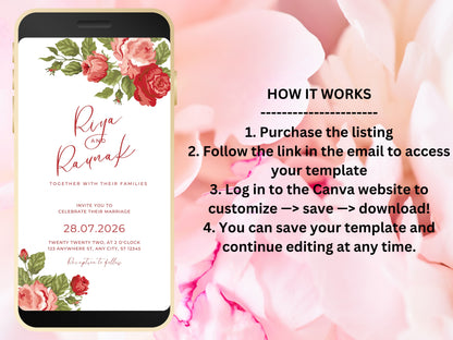 Floral Electronic Save The Date Template, Text Invitation, Minimalist Mobile Invite, Pink Floral Digital Save The Date. WEI32