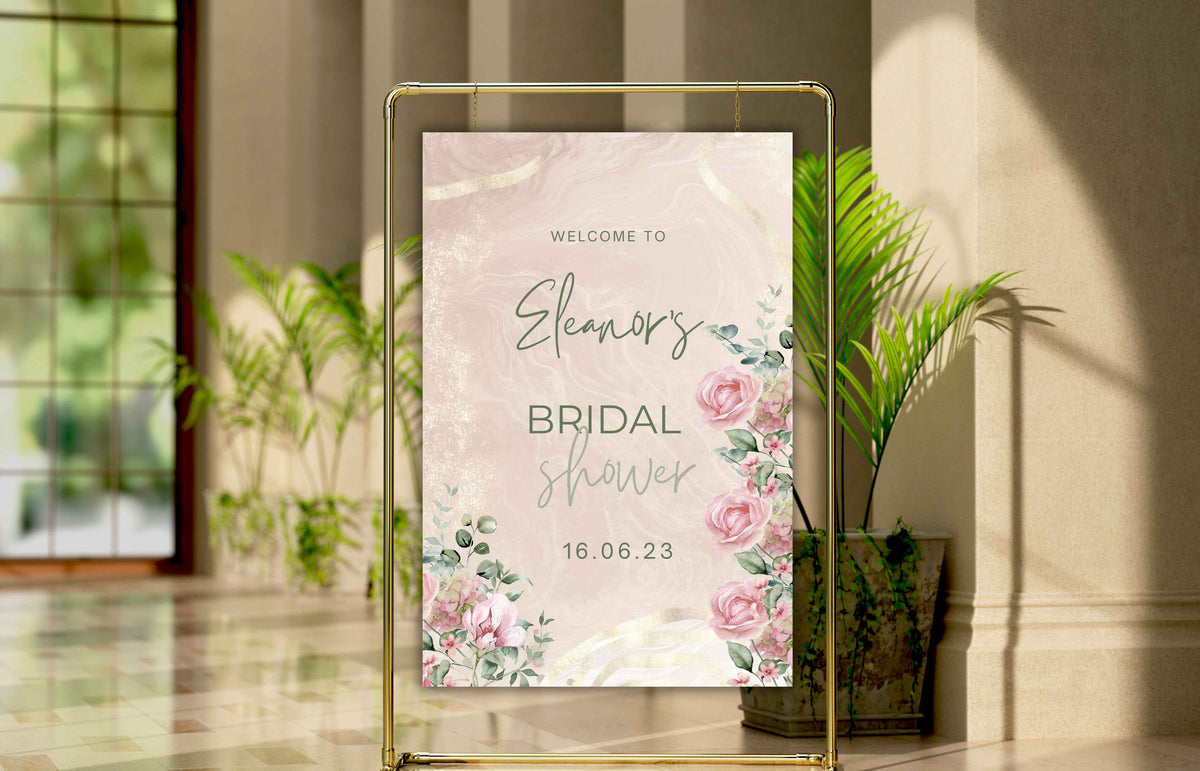 Pink Roses Bridal Shower Welcome Sign, Pink Bridal shower Welcome Sign Template, Pink Floral Welcome Sign, SIGN35