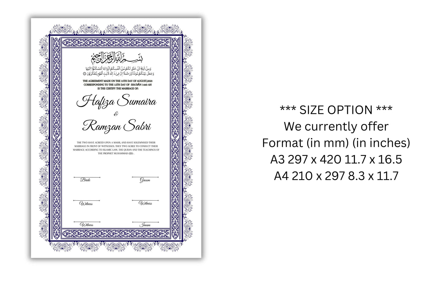 Nikkah Contract TemplateA4/A3, Printable Nikkah Contract, Editable Nikkahnama, Muslim Wedding Certificate, Digital Download. NN128