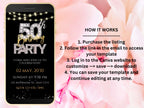 Digital 50th Birthday Party Invitation Video Template, Editable Invite, Women’s Birthday Animated Canva Evite, Online Invitation, WEIB64