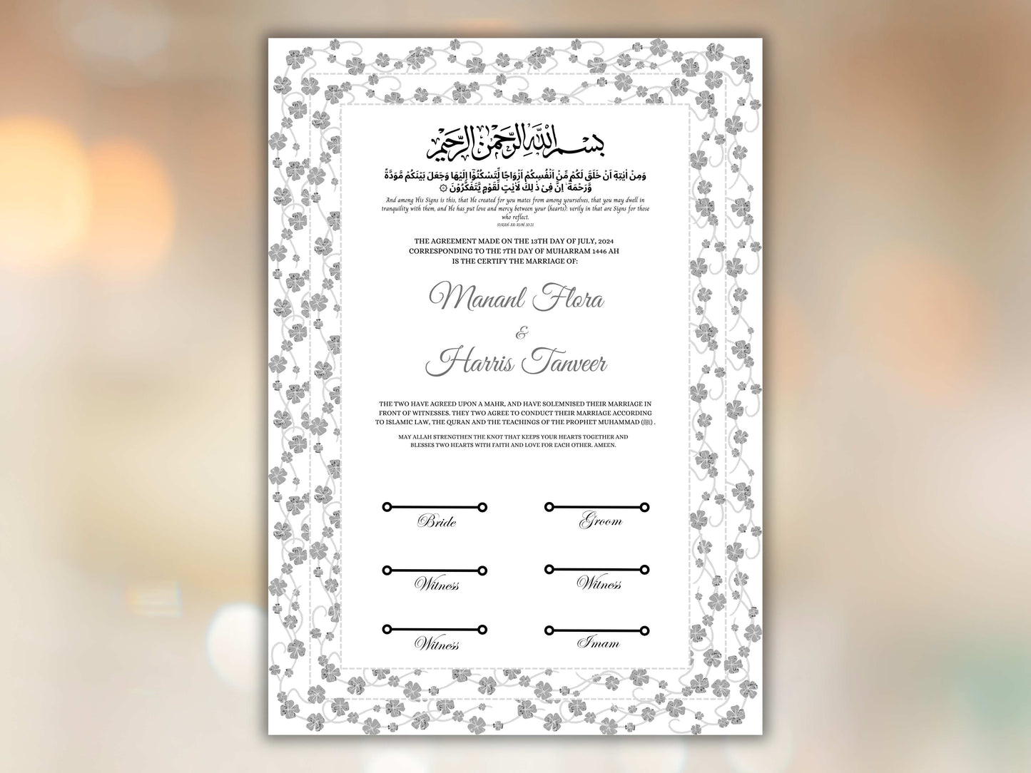 Nikkah Contract Template, Printable Nikkah Contract, Editable Nikkahnama, Muslim Wedding Certificate, Digital Download. NN259