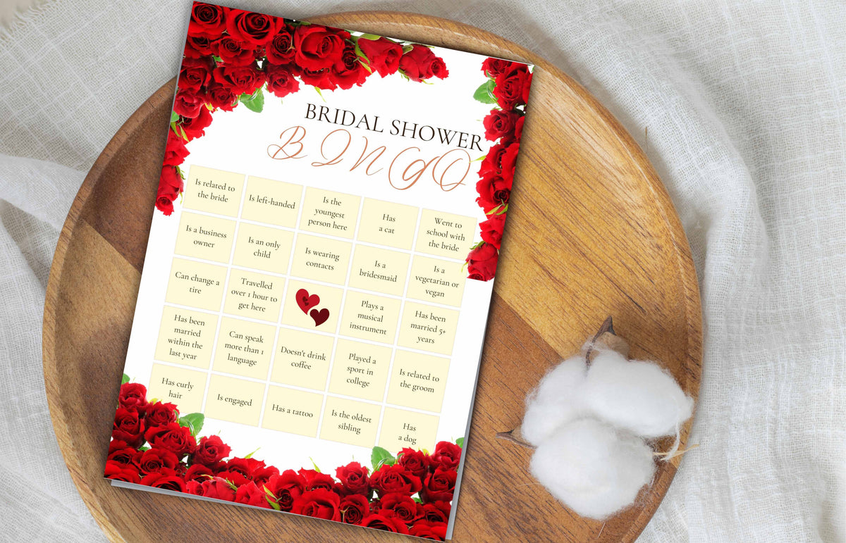 Bridal Bingo Game Template, Red Rose Bridal Shower Game Printable, Bridal Shower Template, Floral, Wedding Bingo, Instant Download, WS49