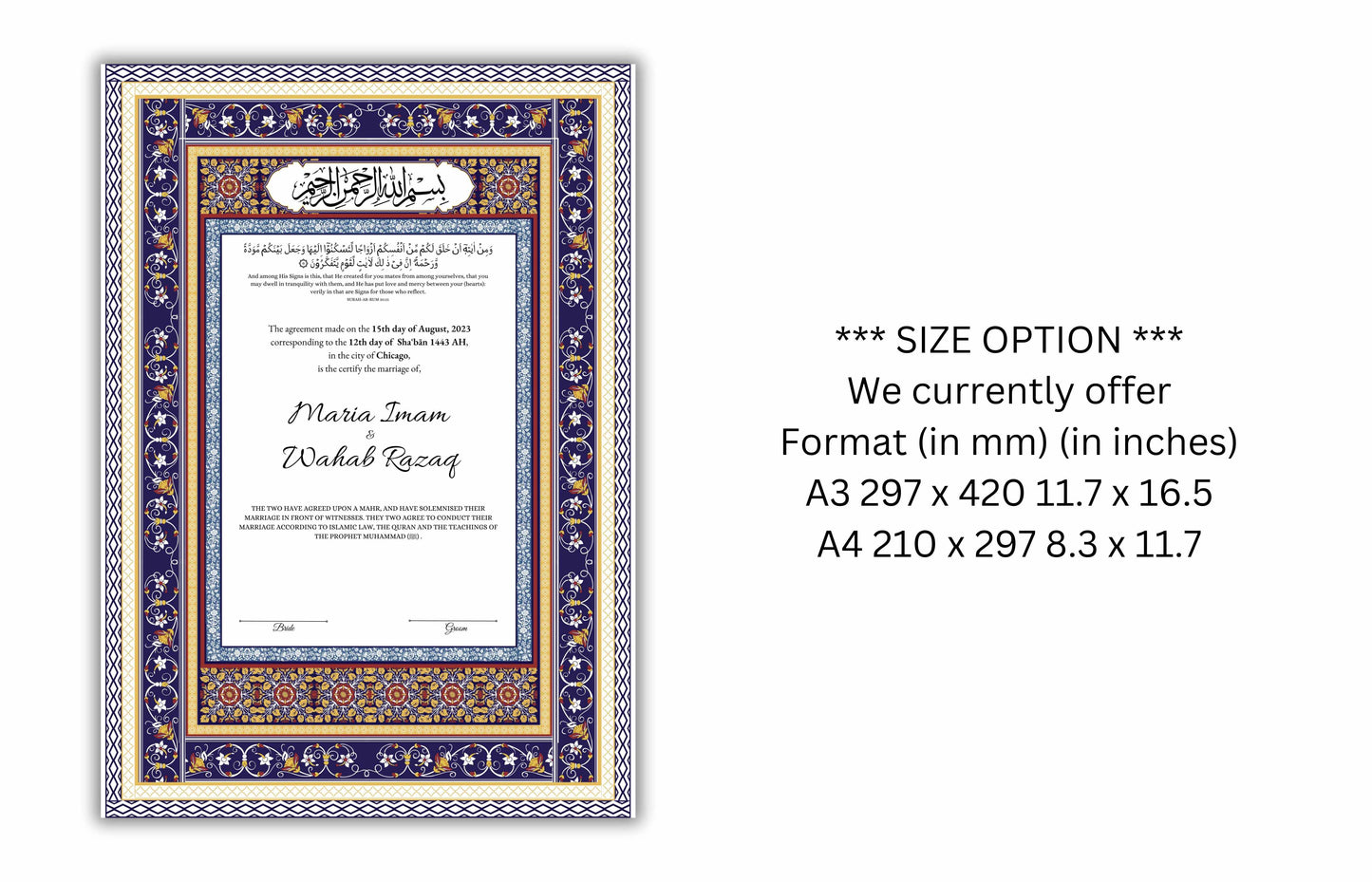 Nikkahnama | Custom Luxury Nikkah Contract | Mughal | Mughal | Inspired Luxury Nikkahnama | Nikkah Certificate in Pdf Template. NN184