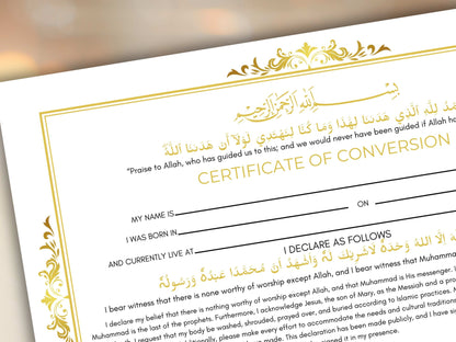 Conversion Certificate, Muslim Conversion Certificate, Shahada Certificate, Convert Certificate, Editable, Printable, Instant Download. CC1