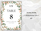 Wedding Table Numbers Template, Wedding Table Numbers, Pink Flower, Floral Wreath, Printable Table Numbers, Wedding Seating Chart. TS2