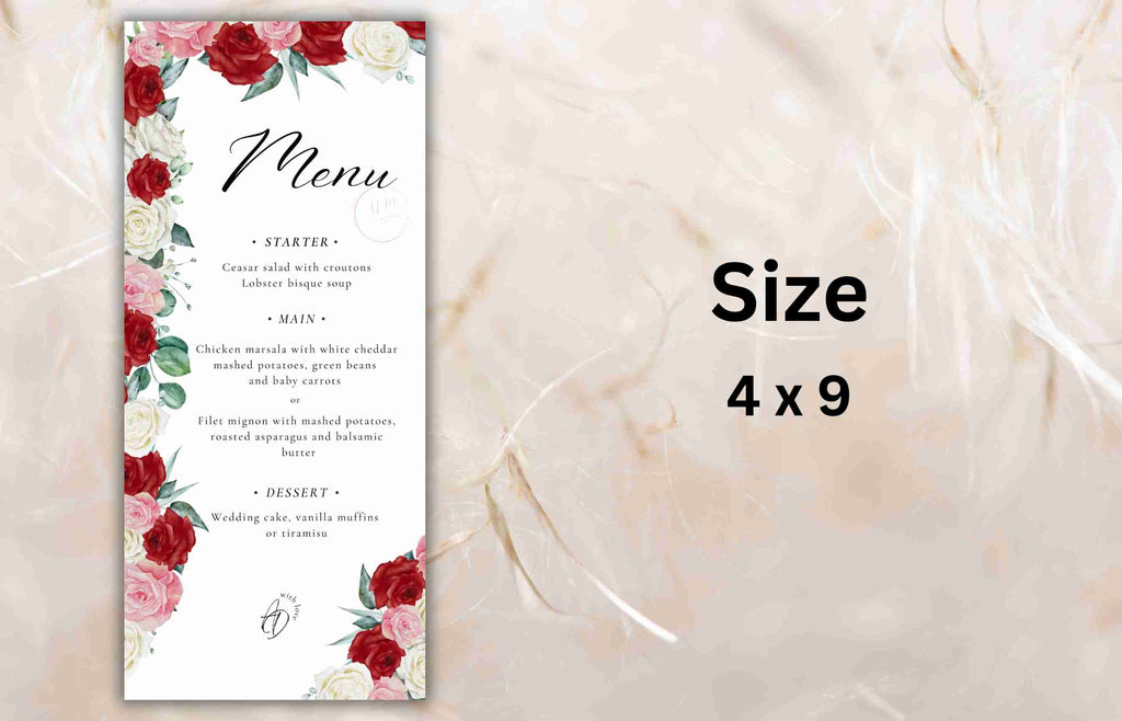 Floral menu cards, Wedding menu template, Menu Card With Pink Floral, Wedding Menus,Dinner Menu, Instant Download, Table Menus. WS32
