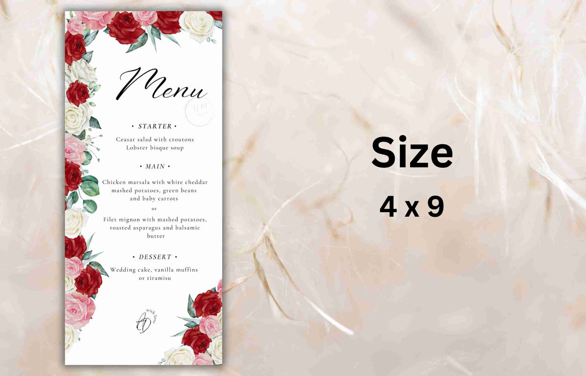 Floral menu cards, Wedding menu template, Menu Card With Pink Floral, Wedding Menus,Dinner Menu, Instant Download, Table Menus. WS32