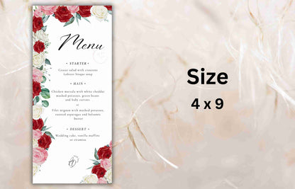 Floral menu cards, Wedding menu template, Menu Card With Pink Floral, Wedding Menus,Dinner Menu, Instant Download, Table Menus. WS32