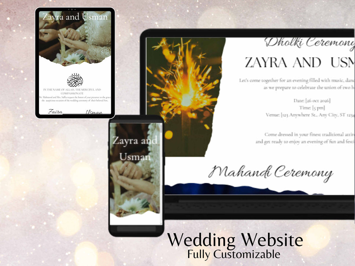 Muslim Wedding Website Template, Online RSVP, Editable Invitation Website, Digital Invitation, Mahandi, Barat, Walima Programs Website, WW3