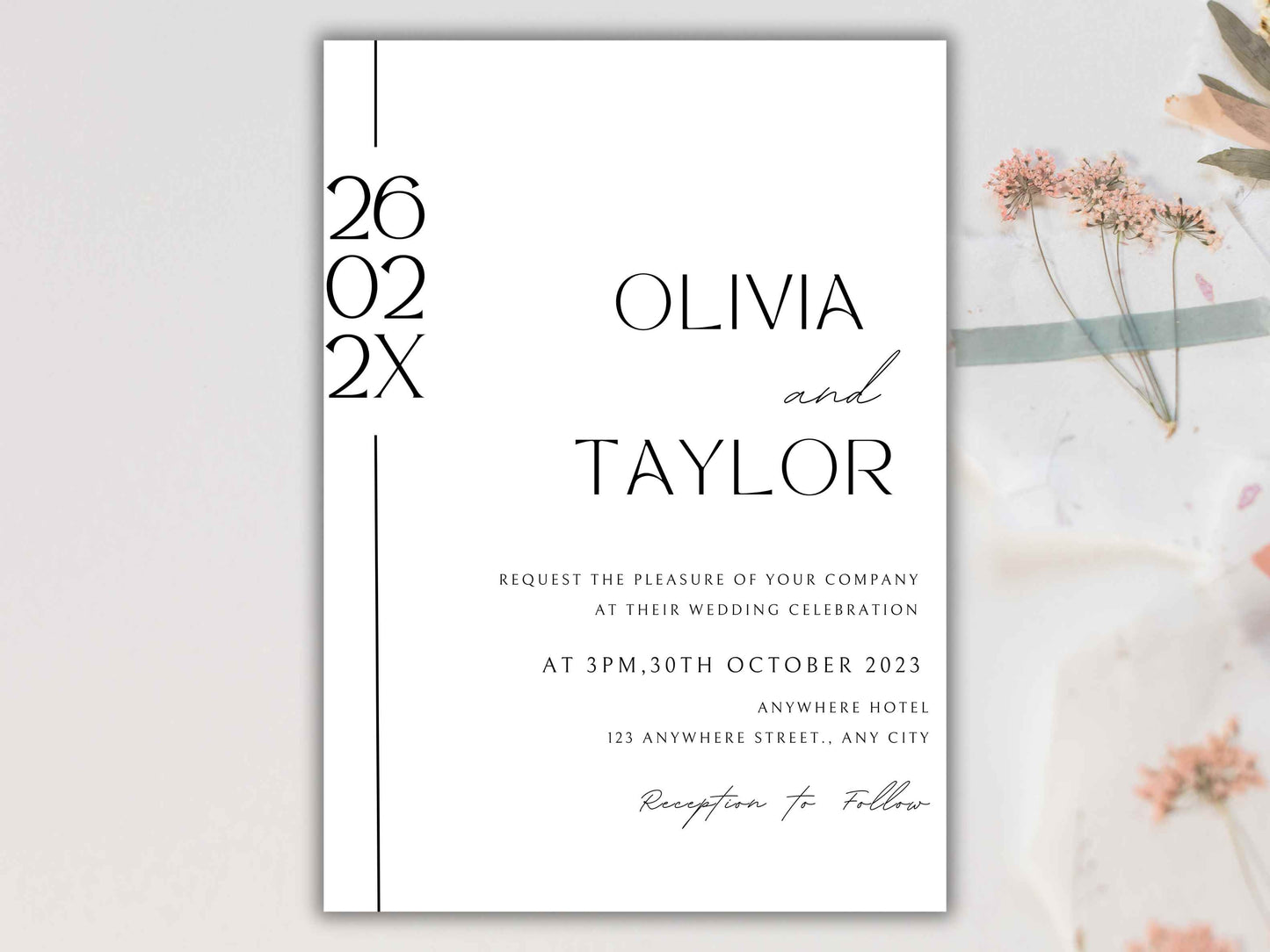 Wedding Invitation with QR Code, Minimal Wedding Invite Suite, Modern Invite, Simple Editable Invite Qr Code RSVP, Details Card . WT58