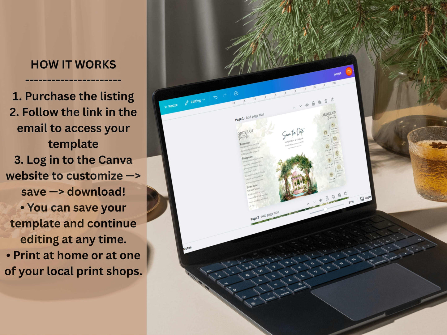 Garden Wedding Invitation | Save the Date with Timeline | Botanical Reception And Event Template | Printable Digital Download. WI164
