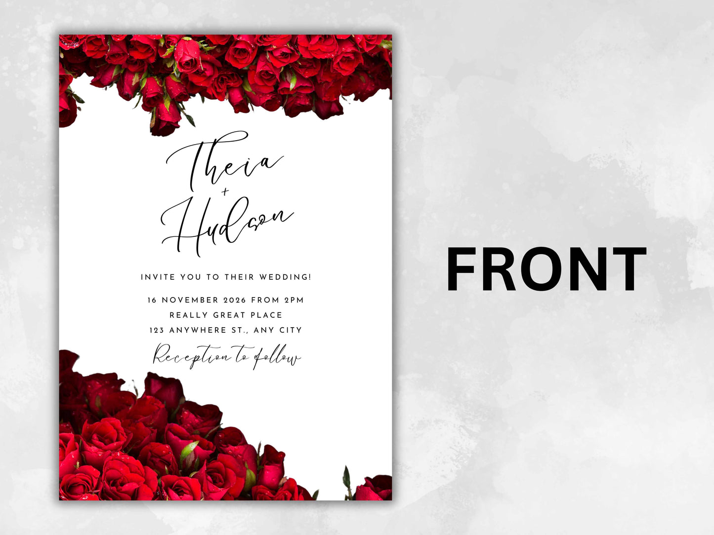 Red Rose Wedding Invitation set, Red Rose RSVP, Dark Red floral, Elegant Red Rose wedding Invitation, Details Card. WCT60