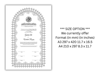 Personalised Nikkah Contract, Nikah Nama, Customised Muslim Marriage Certificate, Keepsake, Wedding Gift for Bride/Groom. 161