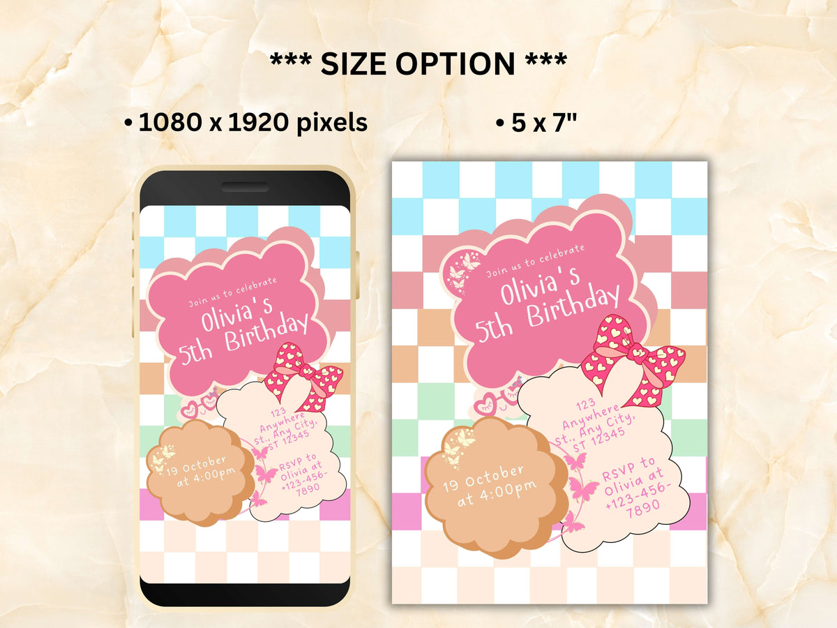 Pink Birthday Invitation Template, Birthday Evite, Groovy Retro Birthday Invite, Birthday Electronic Invite, Editable, Party Template,WEIB85