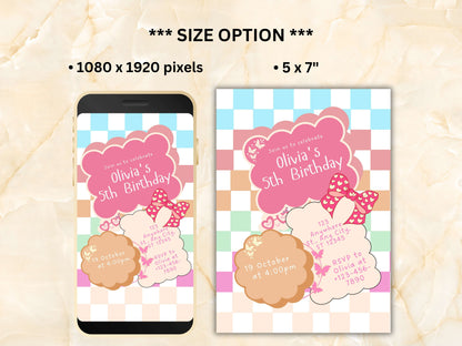 Pink Birthday Invitation Template, Birthday Evite, Groovy Retro Birthday Invite, Birthday Electronic Invite, Editable, Party Template,WEIB85