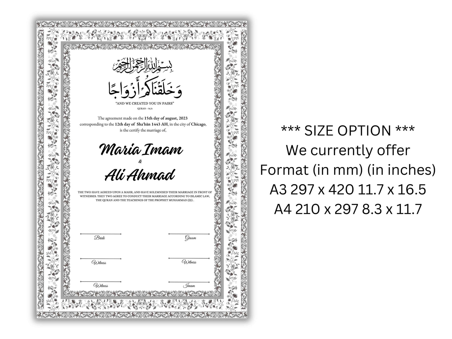 Nikkahnama | A4/A3 Custom Luxury Nikkah Contract | Digital contract | Inspired Luxury Nikkahnama | Nikkah Certificate Pdf Template. NN143